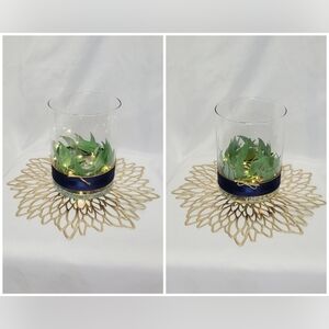 Set of 2 Decorative 8" Glass Vases w/ String Lights, Place Mats, & Faux Leaves